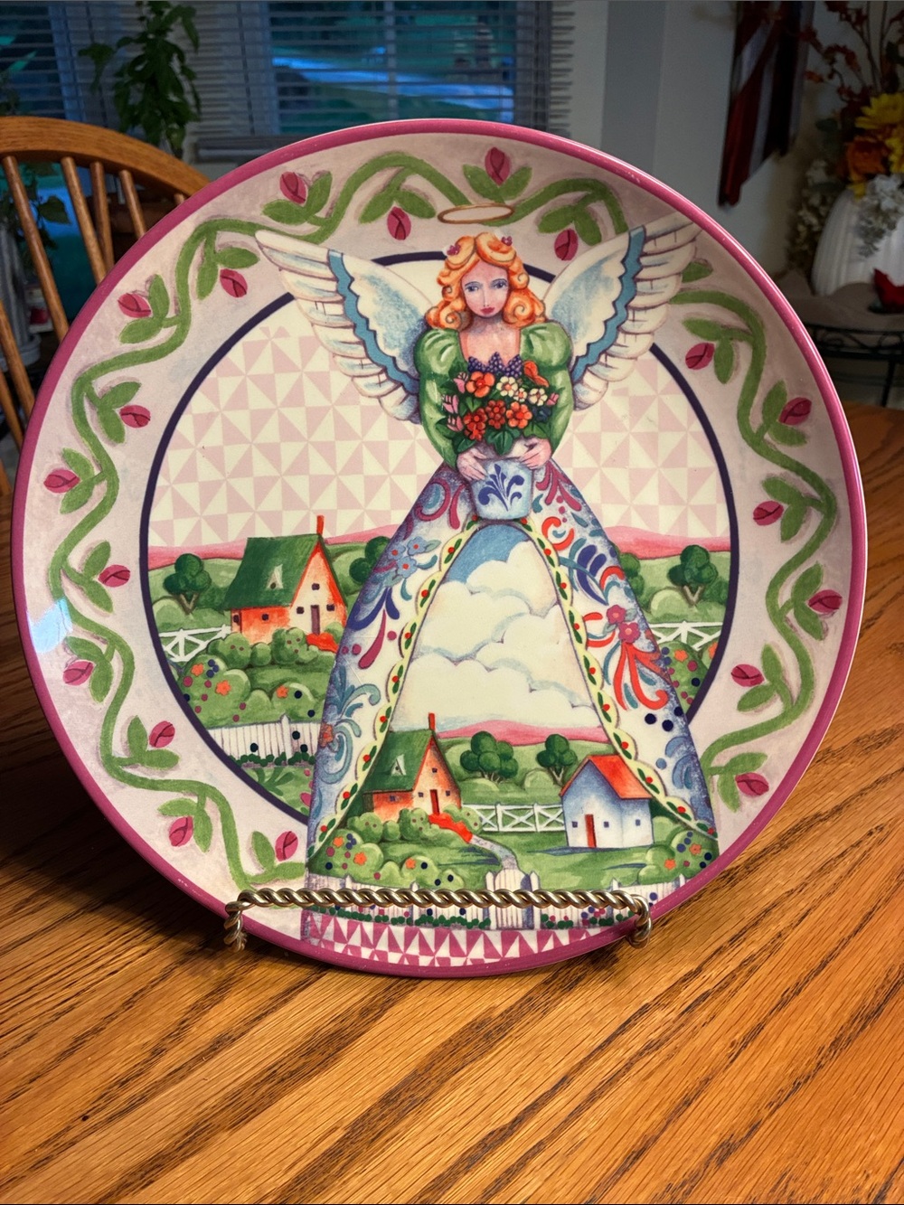 Decorative Angel Scenic Ceramic Plate - Pink & Green
Jim Shore’. 11-1/4” round
